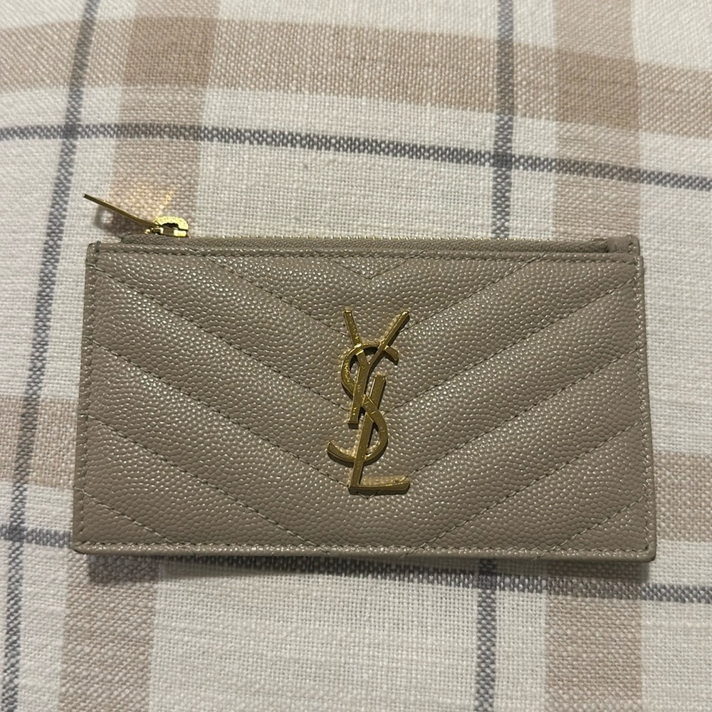 YSL monogram quilted textured-leather wallet